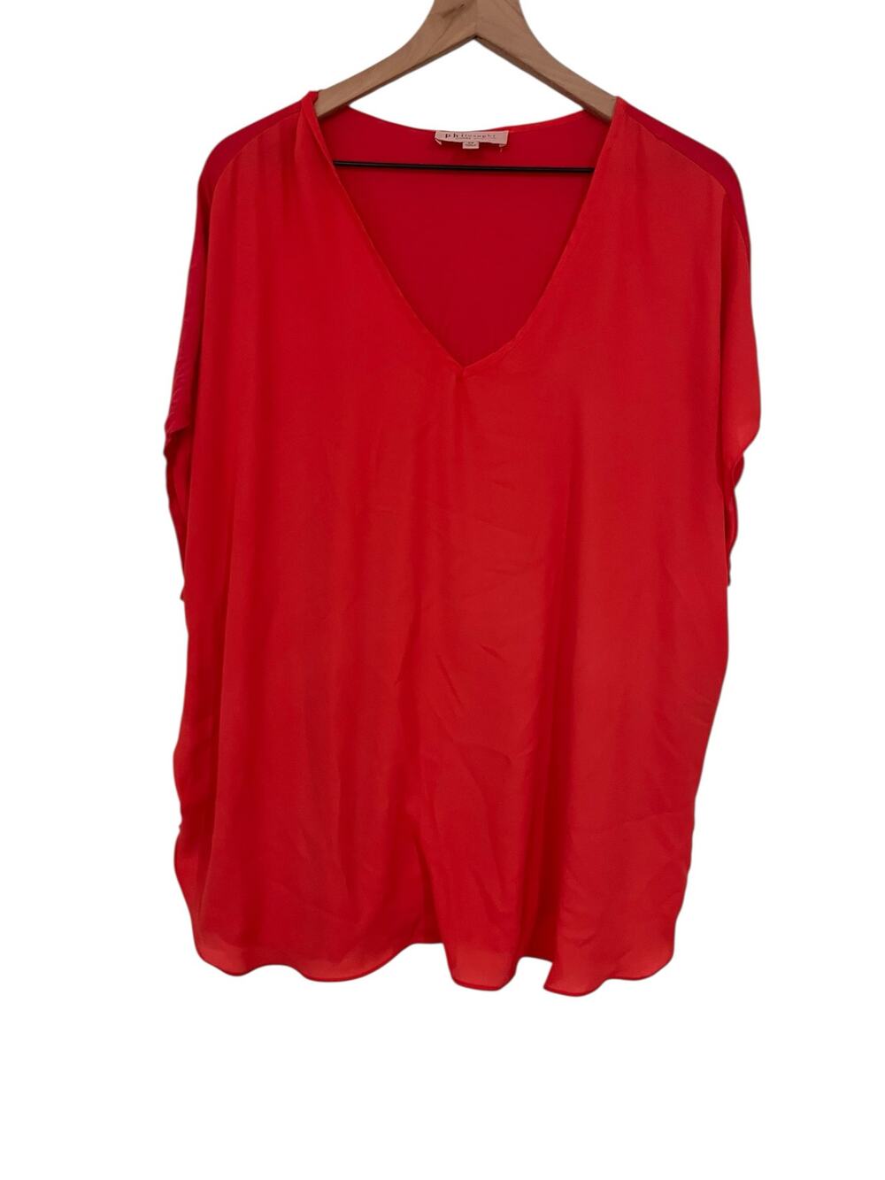 Philosophy Womens Short Cap Sleeve V Neck Red Orange Salmon Blouse Size 2X